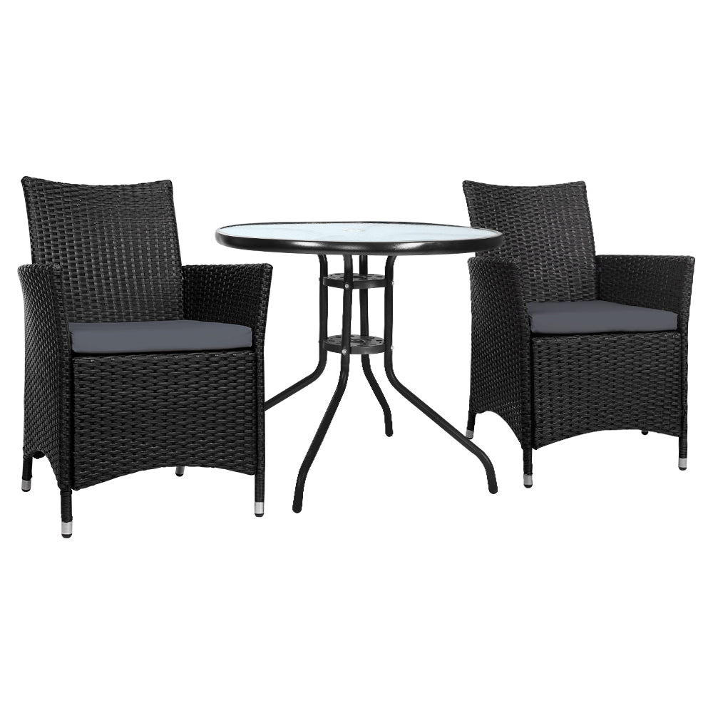 Outdoor Chairs: Gardeon 3PC Bistro Set Outdoor Furniture Rattan Table Chairs Cushion Patio Garden Idris