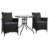 Gardeon 3PC Bistro Set Outdoor Furniture Rattan Table Chairs Cushion Patio Garden Idris