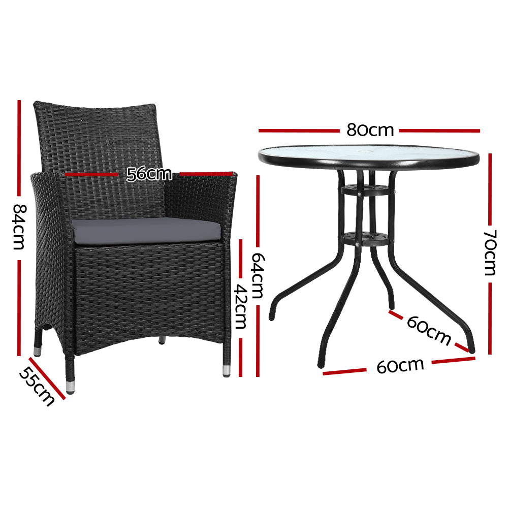 Outdoor Chairs: Gardeon 3PC Bistro Set Outdoor Furniture Rattan Table Chairs Cushion Patio Garden Idris