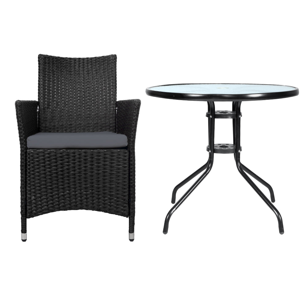 Outdoor Chairs: Gardeon 3PC Bistro Set Outdoor Furniture Rattan Table Chairs Cushion Patio Garden Idris