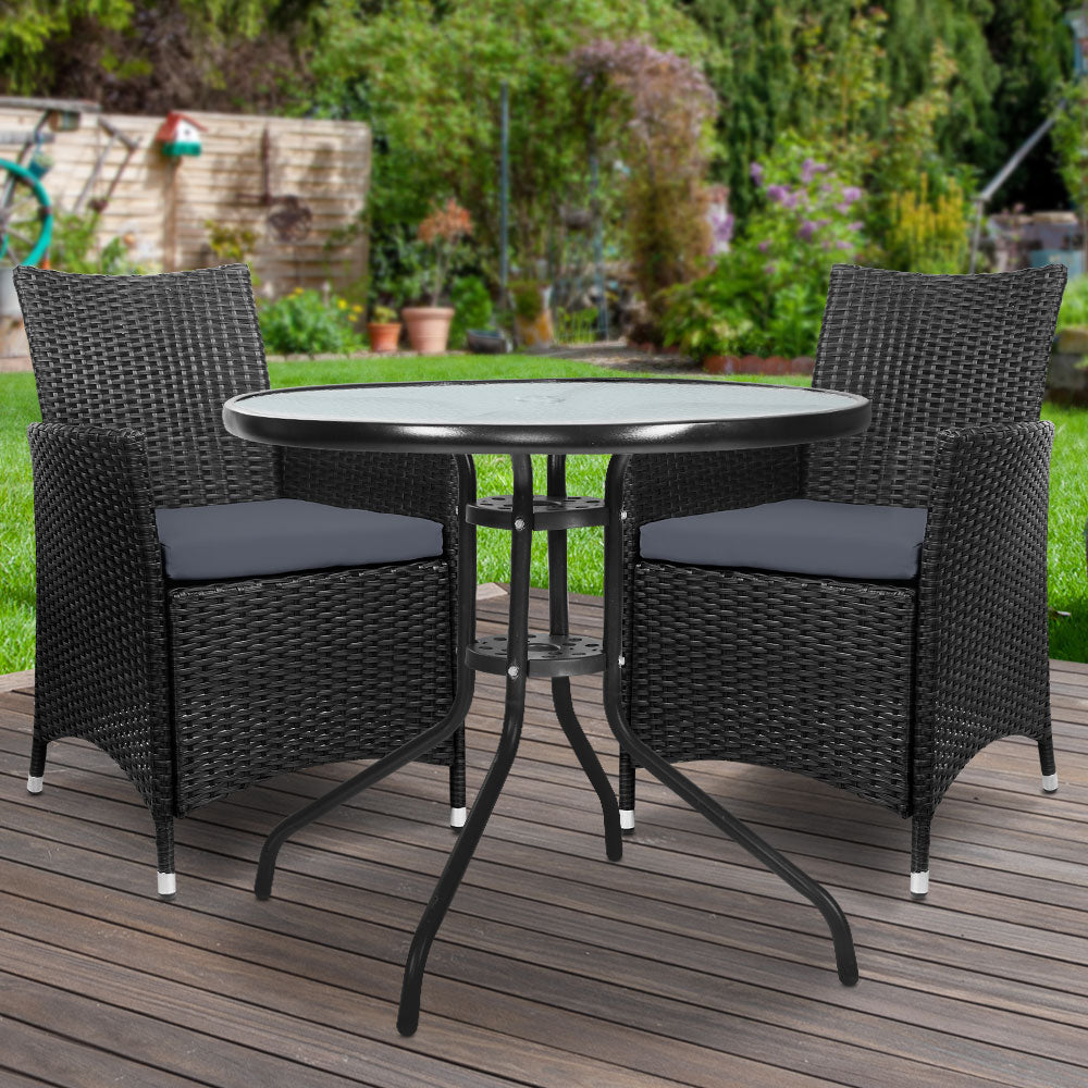 Outdoor Chairs: Gardeon 3PC Bistro Set Outdoor Furniture Rattan Table Chairs Cushion Patio Garden Idris