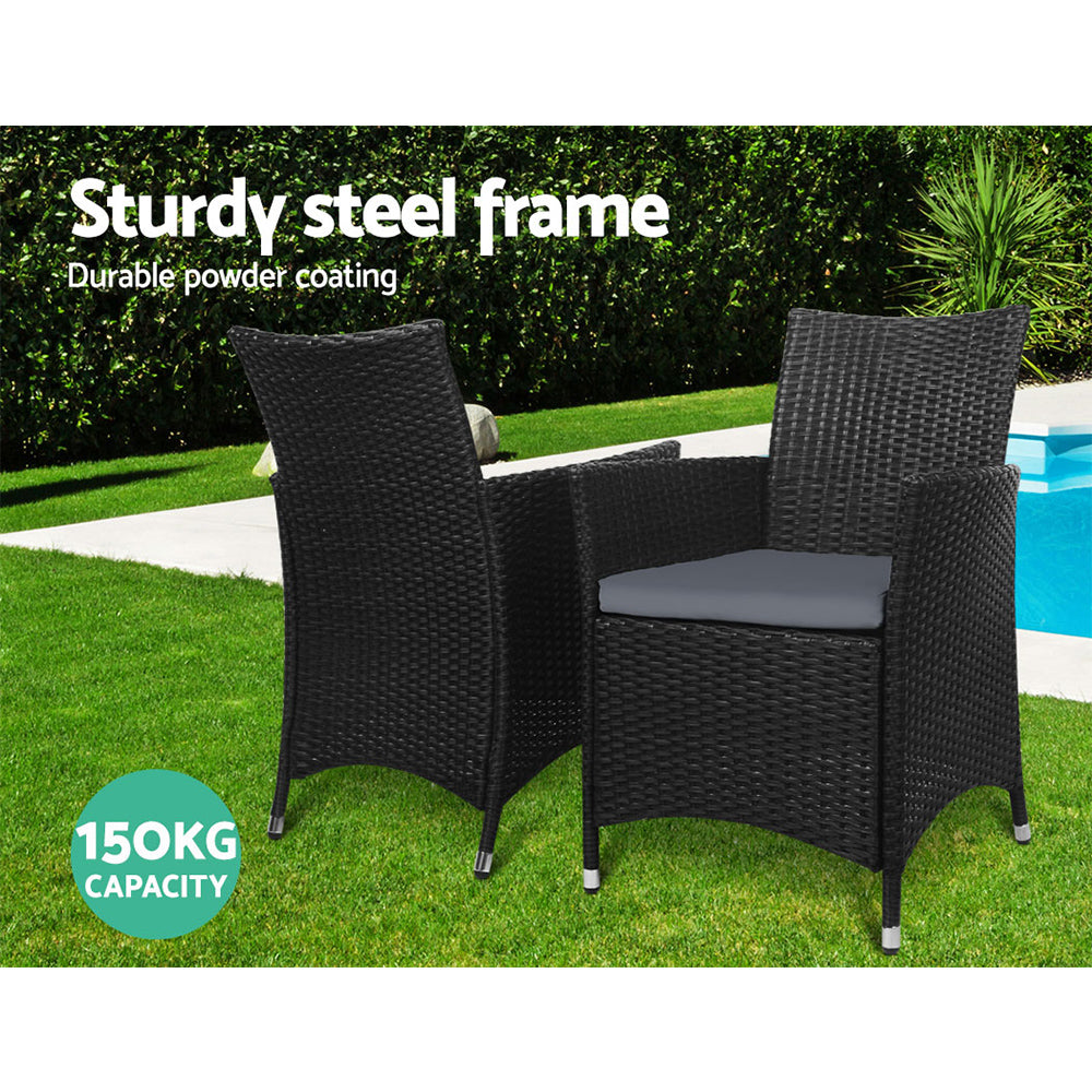 Outdoor Chairs: Gardeon 3PC Bistro Set Outdoor Furniture Rattan Table Chairs Cushion Patio Garden Idris