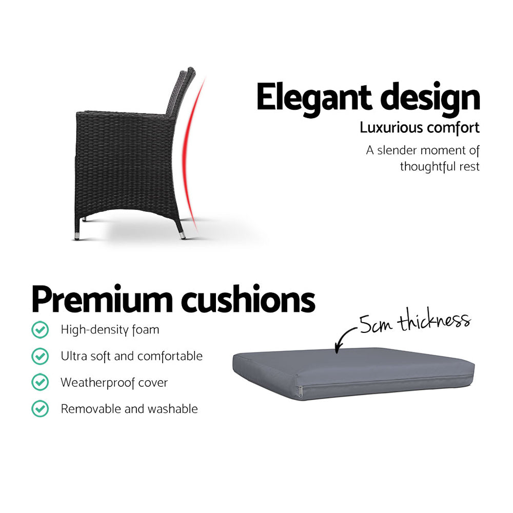 Outdoor Chairs: Gardeon 3PC Bistro Set Outdoor Furniture Rattan Table Chairs Cushion Patio Garden Idris