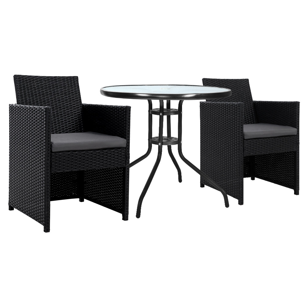 Outdoor Chairs: Gardeon 3PC Bistro Set Outdoor Furniture Rattan Table Chairs Cushion Patio Garden Hugo