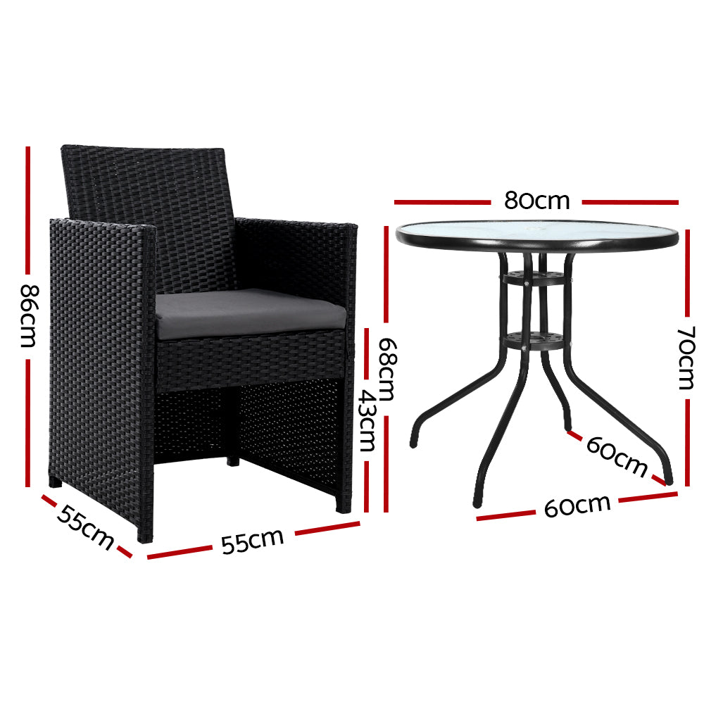 Outdoor Chairs: Gardeon 3PC Bistro Set Outdoor Furniture Rattan Table Chairs Cushion Patio Garden Hugo