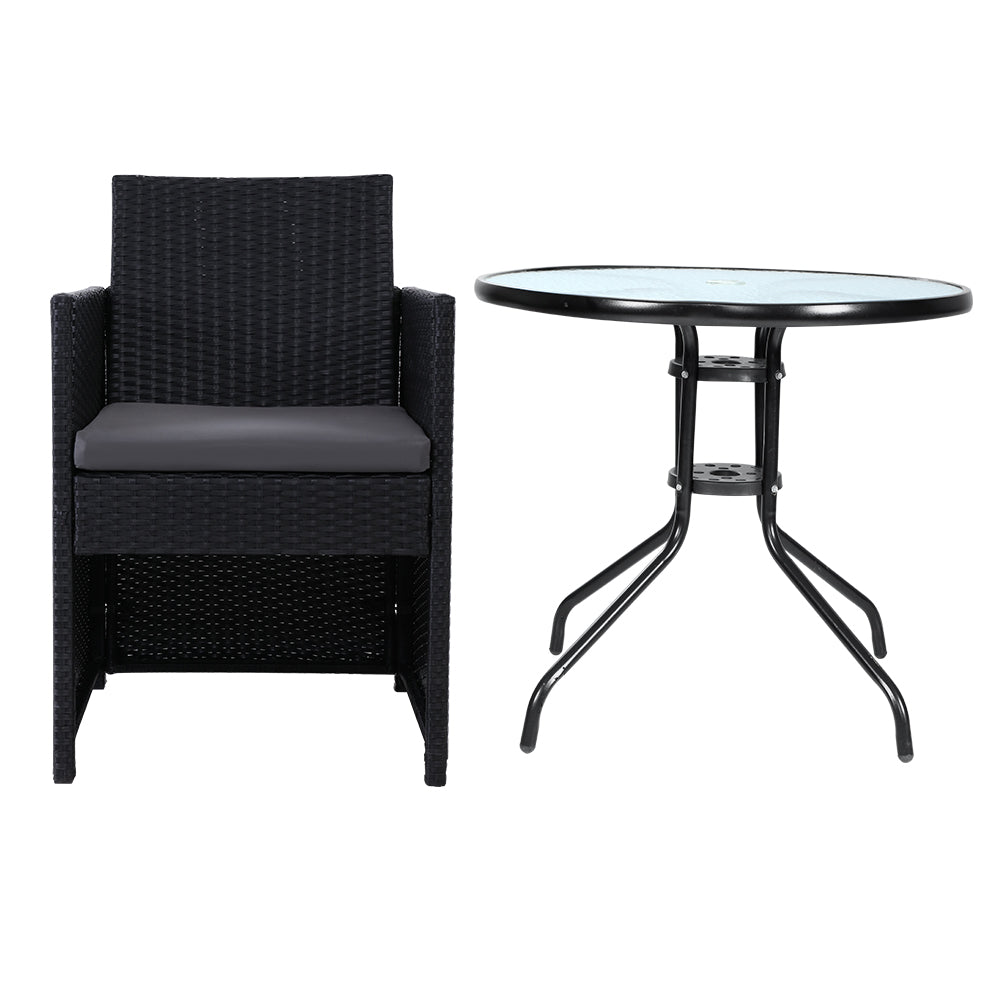 Outdoor Chairs: Gardeon 3PC Bistro Set Outdoor Furniture Rattan Table Chairs Cushion Patio Garden Hugo