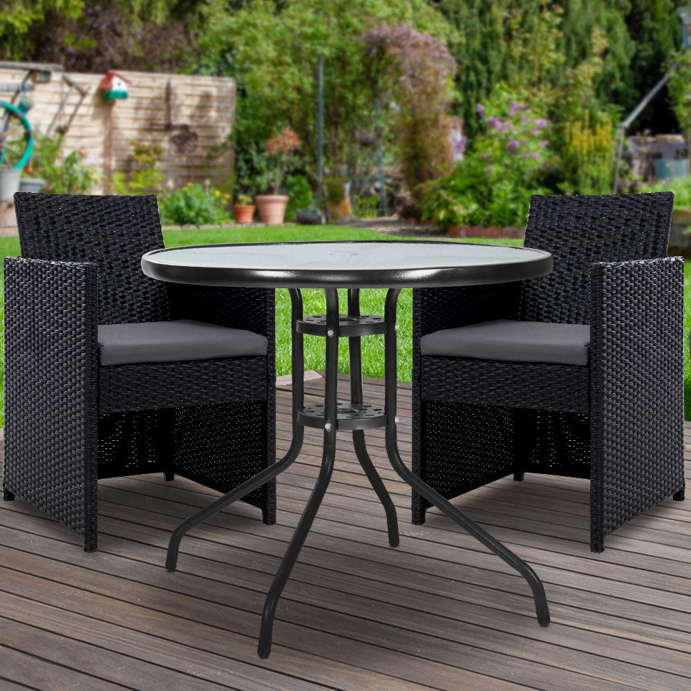 Outdoor Chairs: Gardeon 3PC Bistro Set Outdoor Furniture Rattan Table Chairs Cushion Patio Garden Hugo