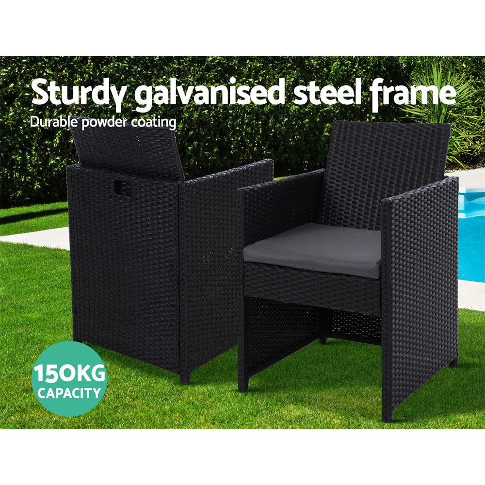 Outdoor Chairs: Gardeon 3PC Bistro Set Outdoor Furniture Rattan Table Chairs Cushion Patio Garden Hugo
