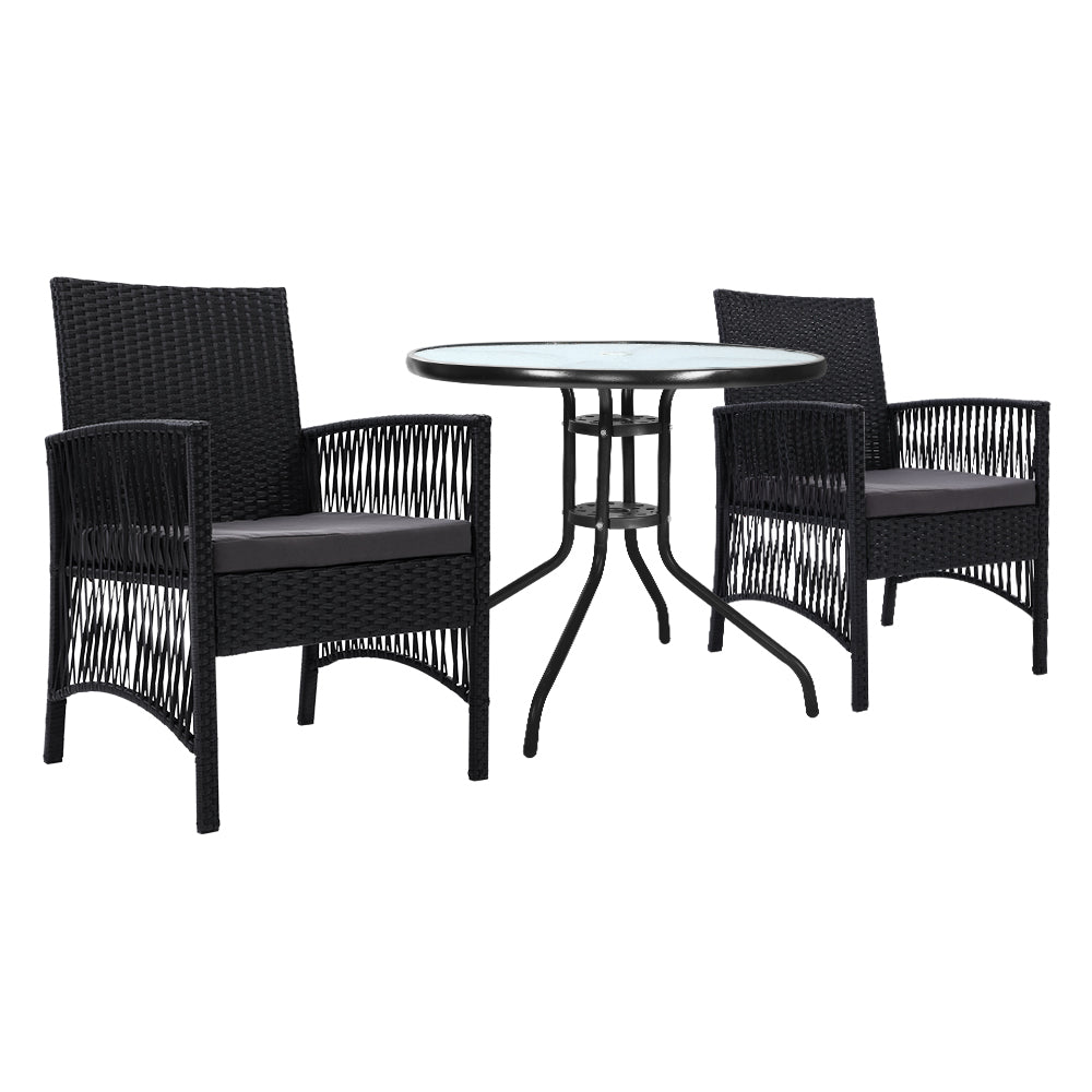 Outdoor Chairs: Gardeon 3PC Bistro Set Outdoor Furniture Rattan Table Chairs Cushion Patio Garden Lyra