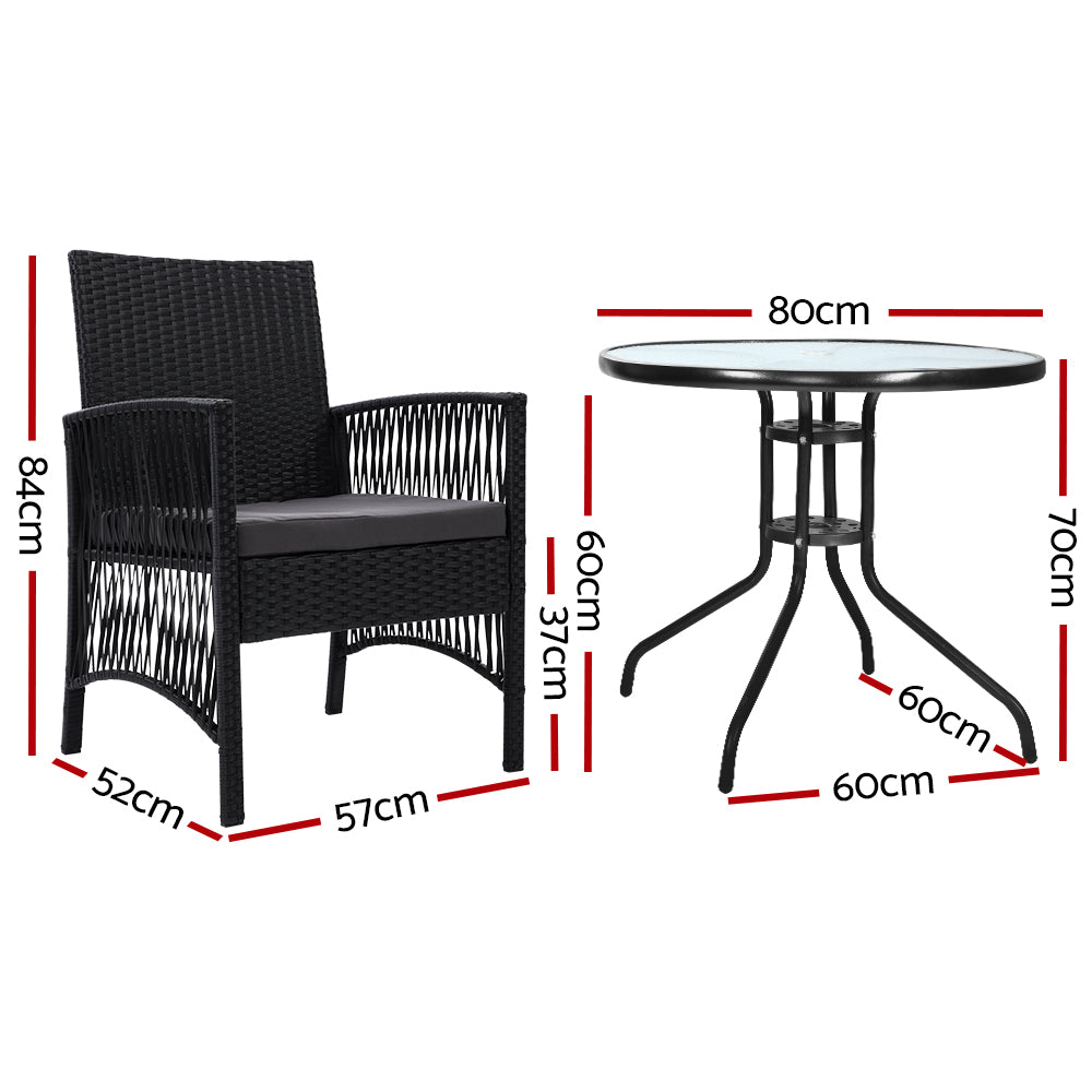 Outdoor Chairs: Gardeon 3PC Bistro Set Outdoor Furniture Rattan Table Chairs Cushion Patio Garden Lyra