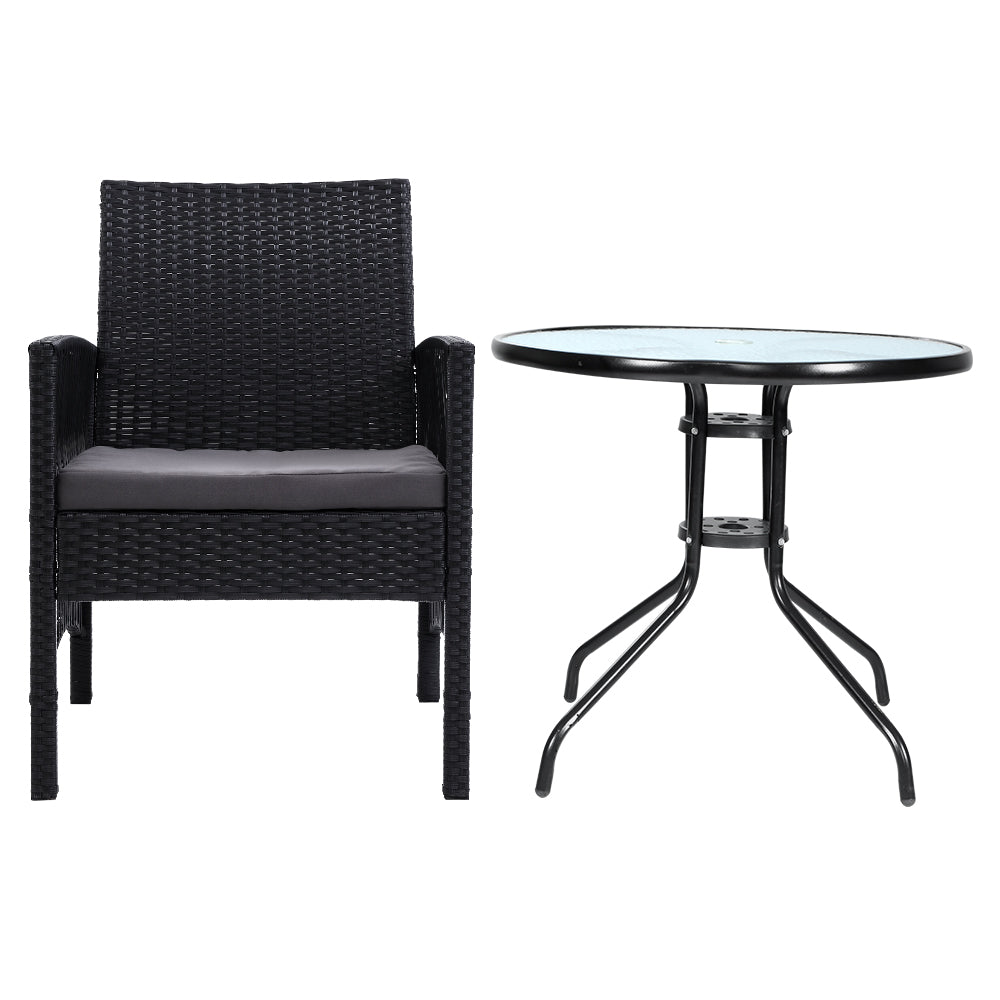 Outdoor Chairs: Gardeon 3PC Bistro Set Outdoor Furniture Rattan Table Chairs Cushion Patio Garden Lyra