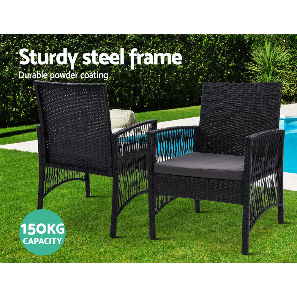 Outdoor Chairs: Gardeon 3PC Bistro Set Outdoor Furniture Rattan Table Chairs Cushion Patio Garden Lyra