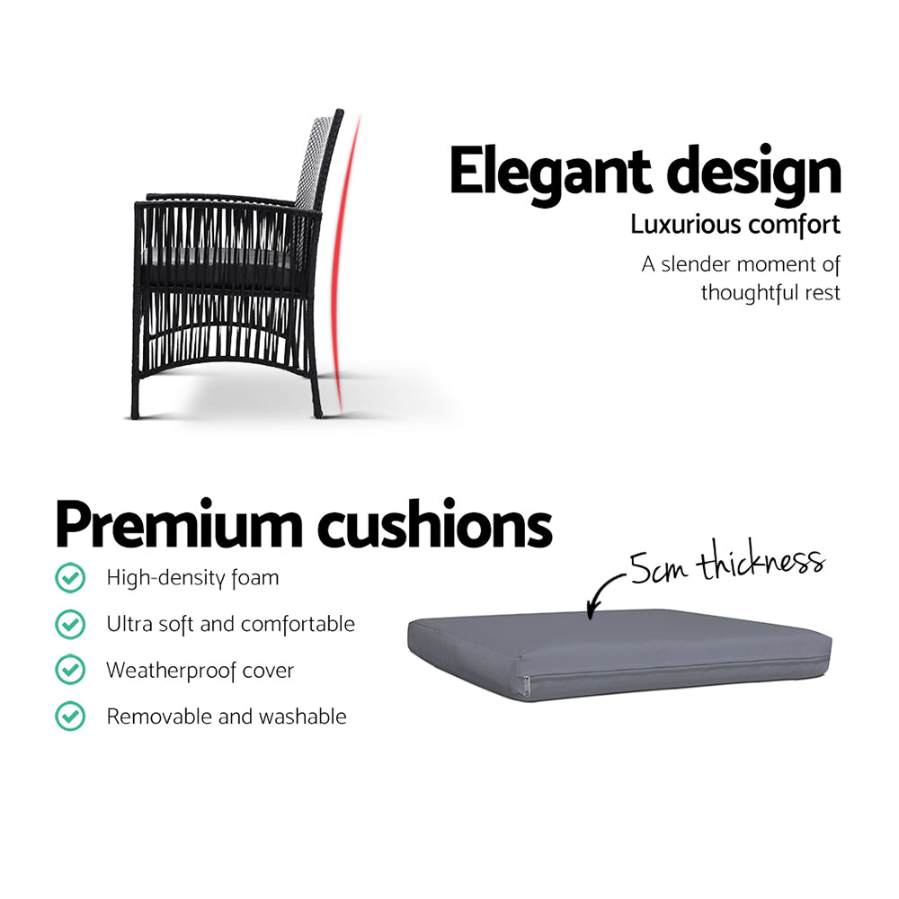 Outdoor Chairs: Gardeon 3PC Bistro Set Outdoor Furniture Rattan Table Chairs Cushion Patio Garden Lyra