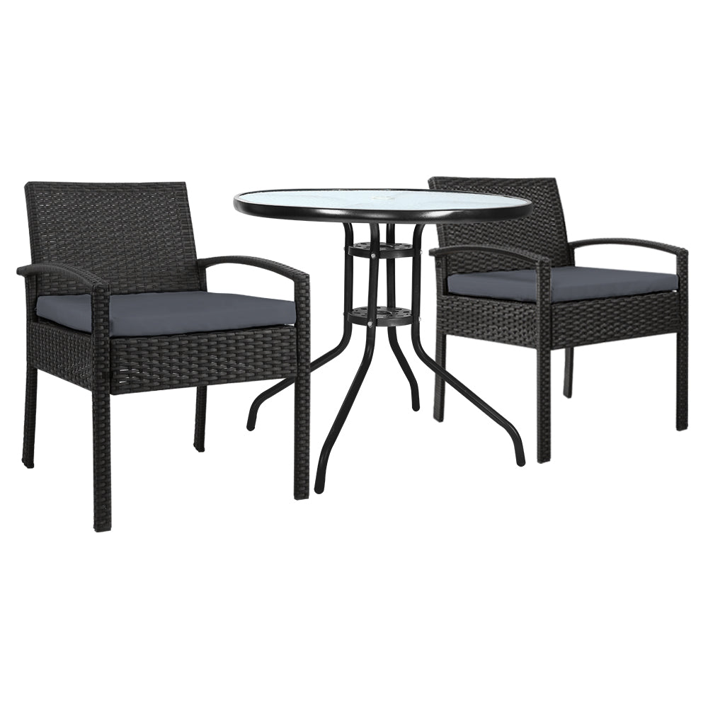 Outdoor Chairs: Gardeon 3PC Bistro Set Outdoor Furniture Rattan Table Chairs Cushion Patio Garden Felix