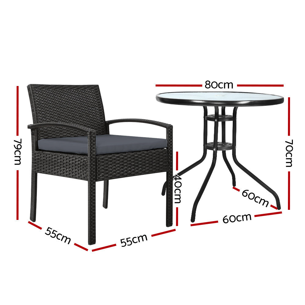 Outdoor Chairs: Gardeon 3PC Bistro Set Outdoor Furniture Rattan Table Chairs Cushion Patio Garden Felix