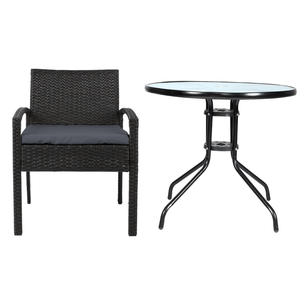 Outdoor Chairs: Gardeon 3PC Bistro Set Outdoor Furniture Rattan Table Chairs Cushion Patio Garden Felix
