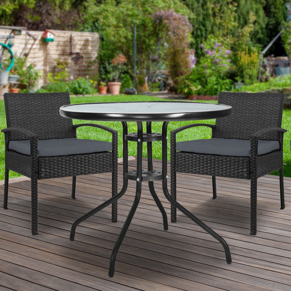 Outdoor Chairs: Gardeon 3PC Bistro Set Outdoor Furniture Rattan Table Chairs Cushion Patio Garden Felix