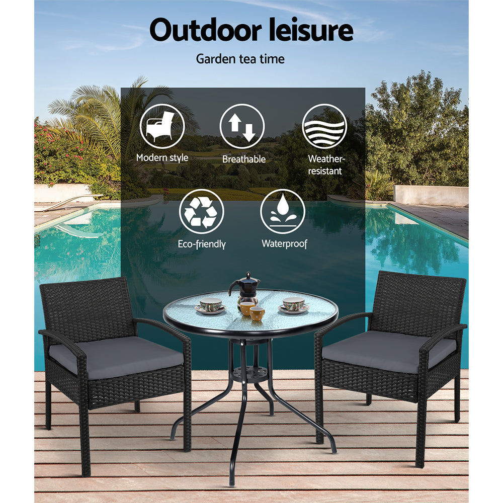 Outdoor Chairs: Gardeon 3PC Bistro Set Outdoor Furniture Rattan Table Chairs Cushion Patio Garden Felix
