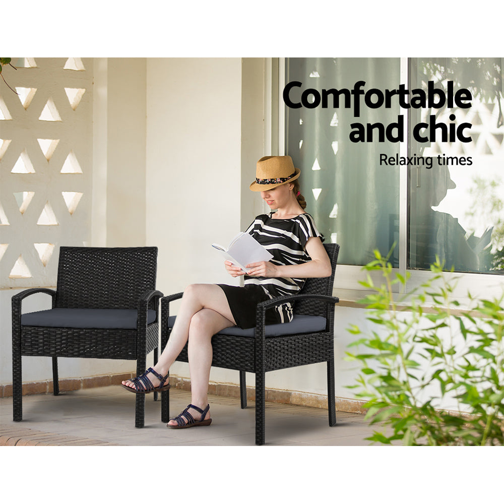 Outdoor Chairs: Gardeon 3PC Bistro Set Outdoor Furniture Rattan Table Chairs Cushion Patio Garden Felix