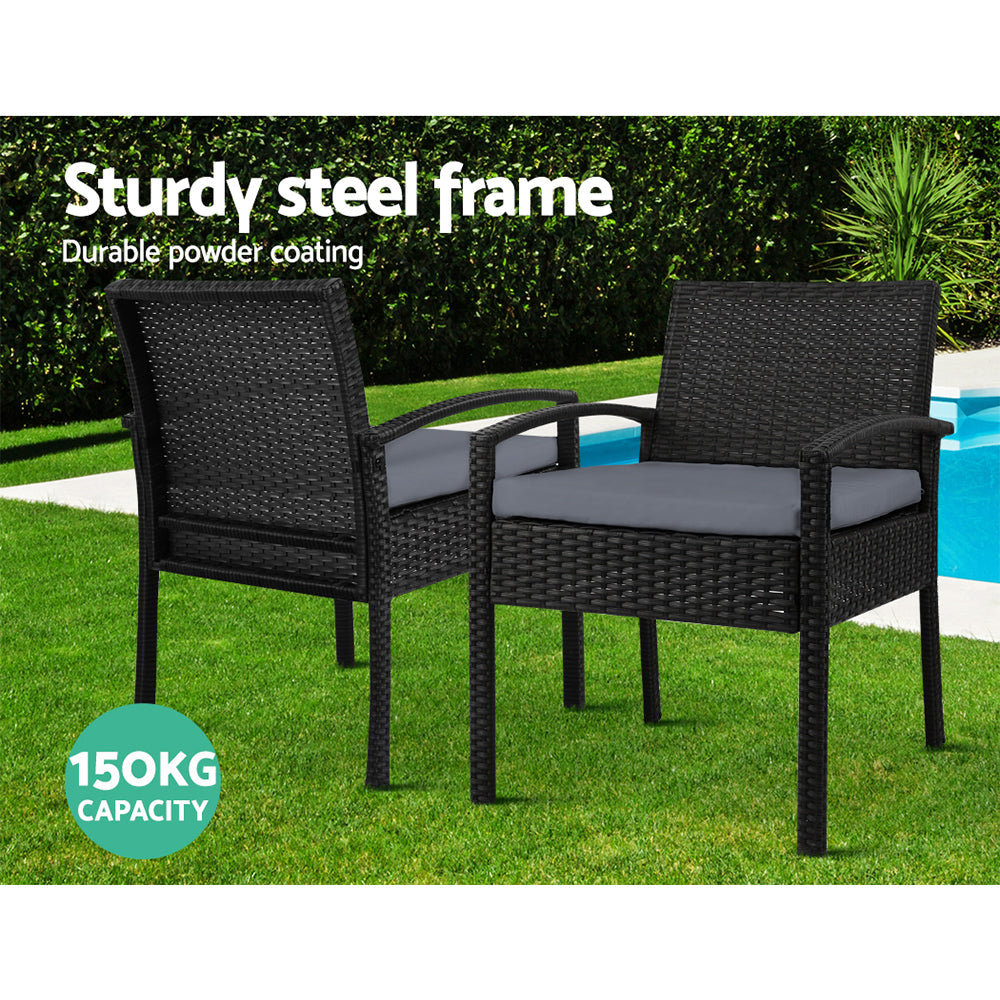 Outdoor Chairs: Gardeon 3PC Bistro Set Outdoor Furniture Rattan Table Chairs Cushion Patio Garden Felix