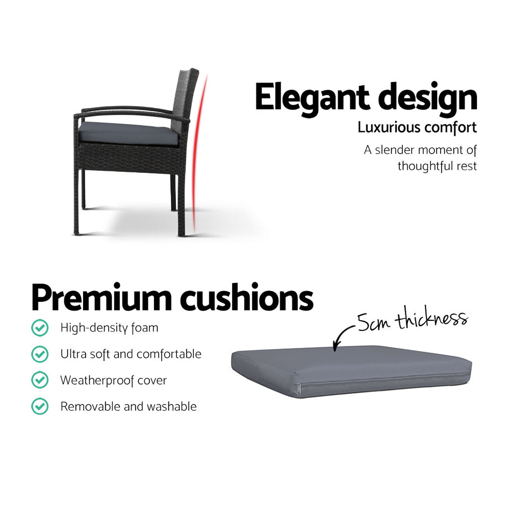 Outdoor Chairs: Gardeon 3PC Bistro Set Outdoor Furniture Rattan Table Chairs Cushion Patio Garden Felix