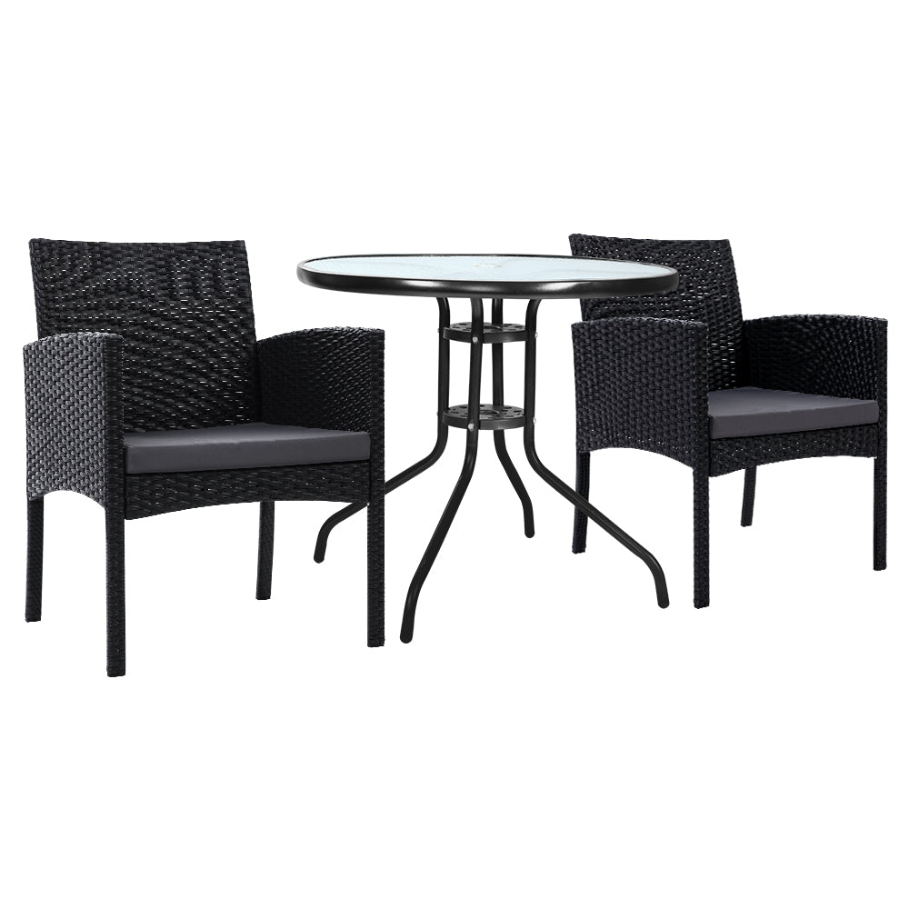 Outdoor Chairs: Gardeon 3PC Bistro Set Outdoor Furniture Rattan Table Chairs Cushion Patio Garden Ezra