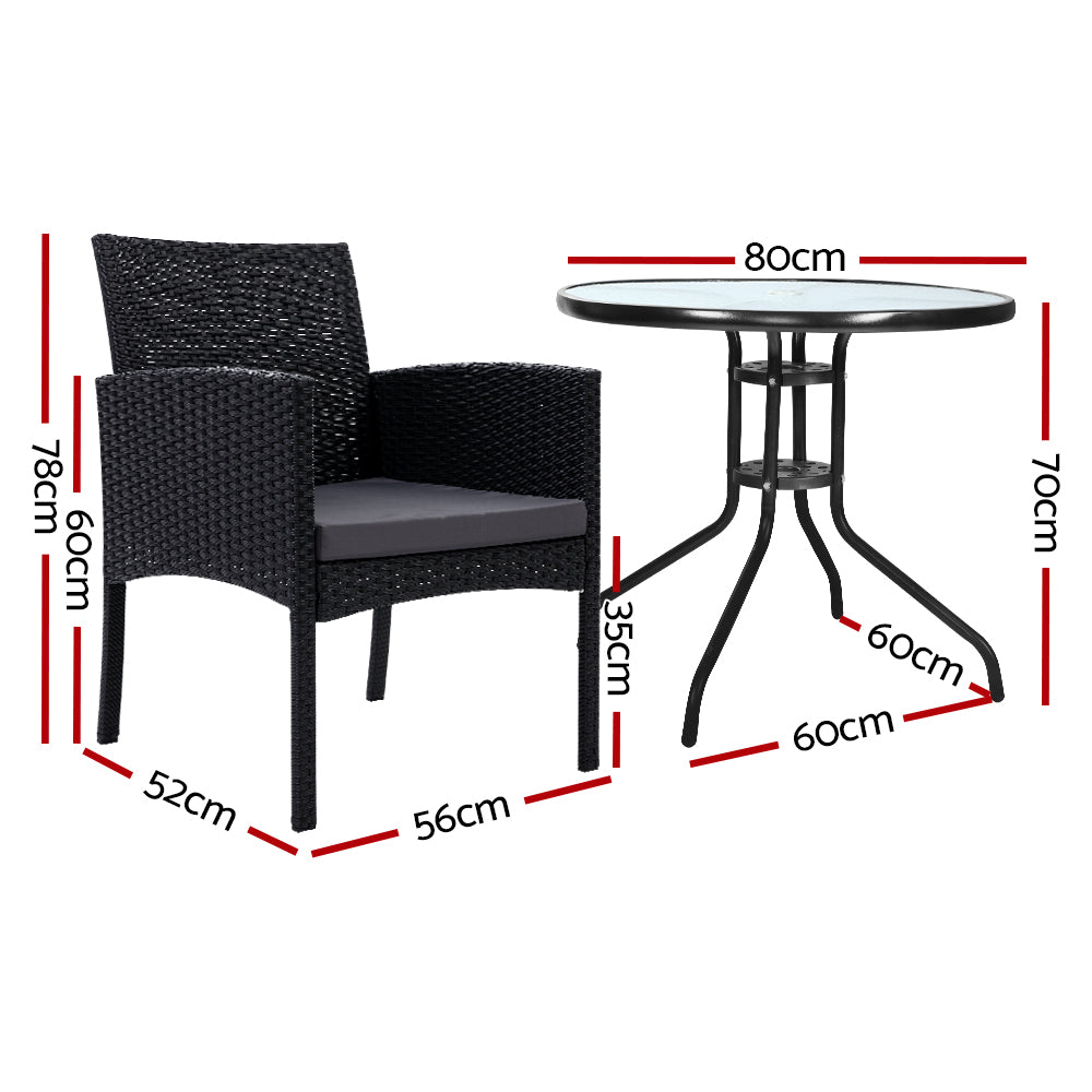 Outdoor Chairs: Gardeon 3PC Bistro Set Outdoor Furniture Rattan Table Chairs Cushion Patio Garden Ezra