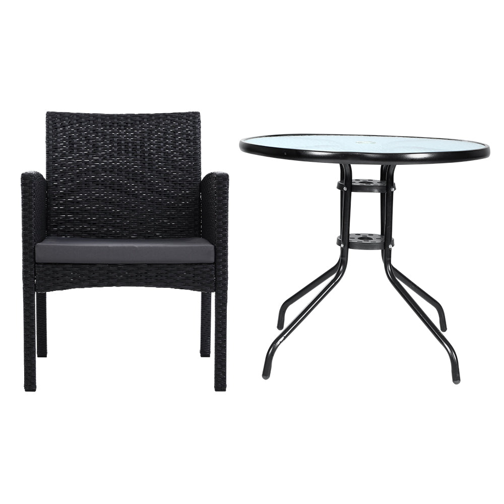 Outdoor Chairs: Gardeon 3PC Bistro Set Outdoor Furniture Rattan Table Chairs Cushion Patio Garden Ezra