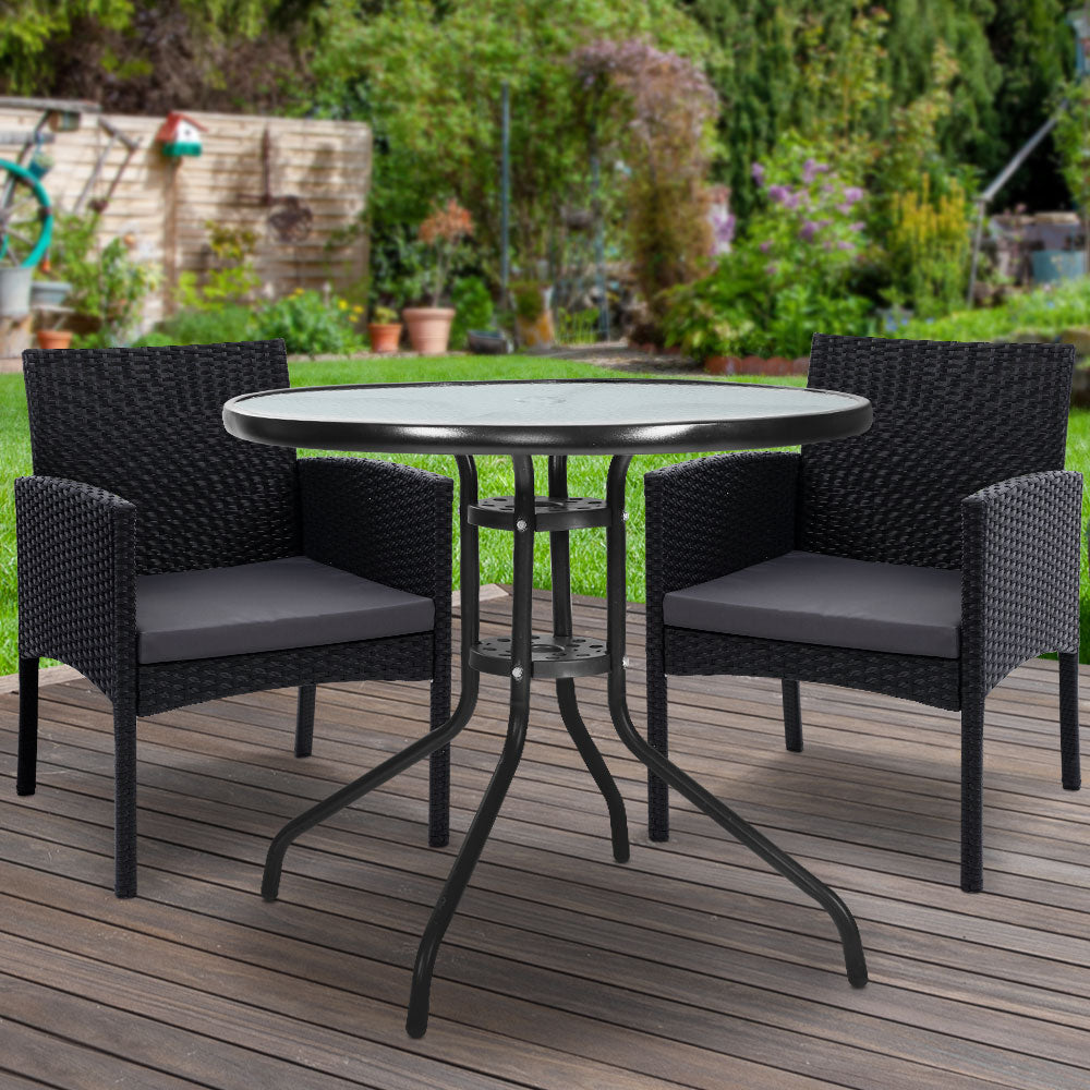 Outdoor Chairs: Gardeon 3PC Bistro Set Outdoor Furniture Rattan Table Chairs Cushion Patio Garden Ezra