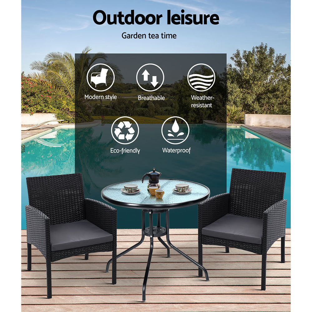 Outdoor Chairs: Gardeon 3PC Bistro Set Outdoor Furniture Rattan Table Chairs Cushion Patio Garden Ezra