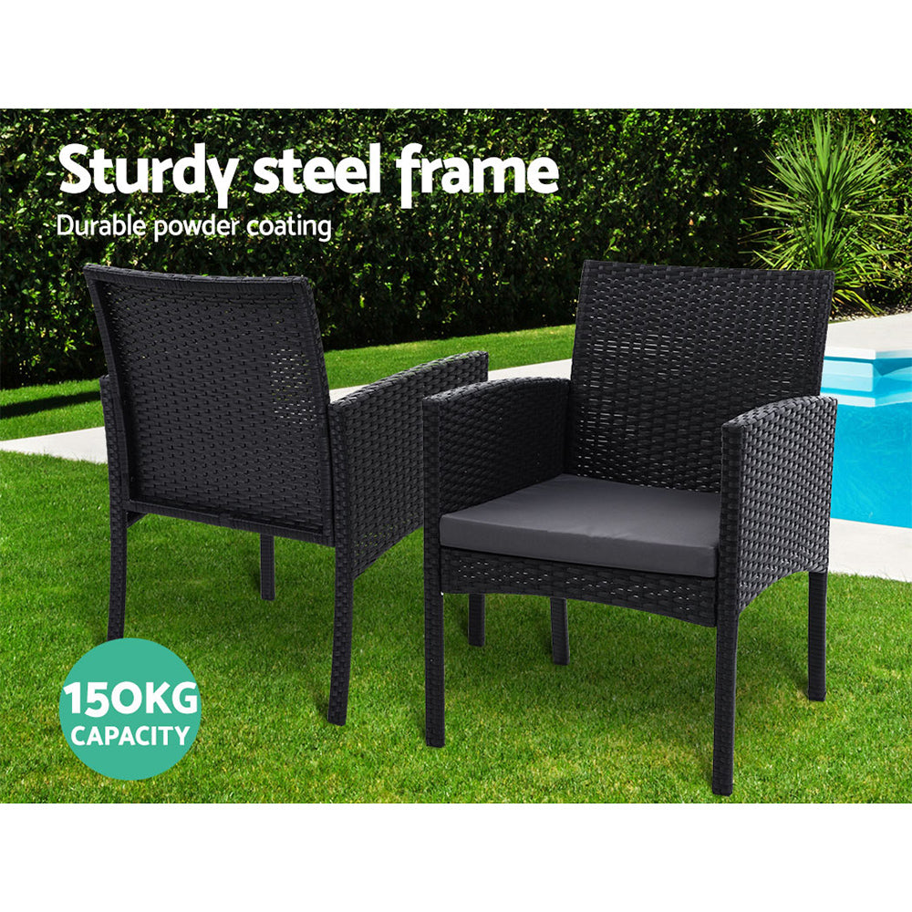Outdoor Chairs: Gardeon 3PC Bistro Set Outdoor Furniture Rattan Table Chairs Cushion Patio Garden Ezra
