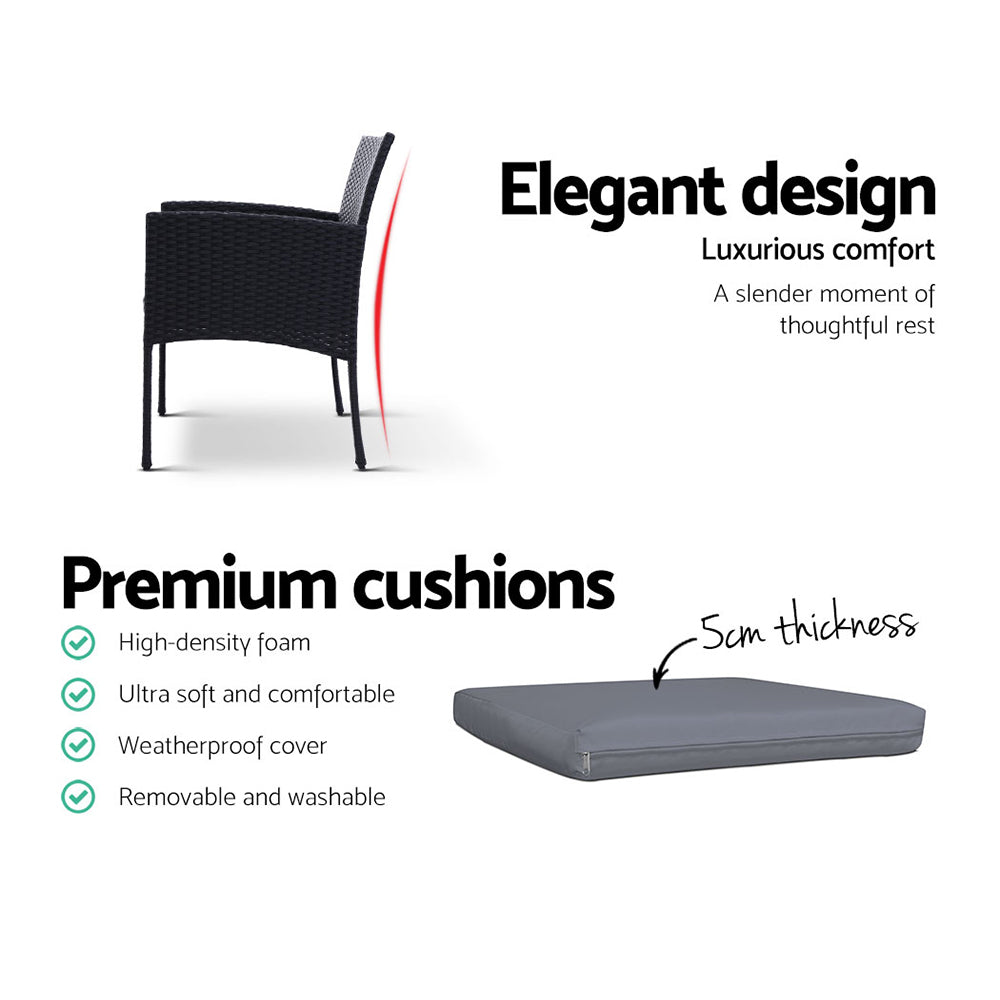 Outdoor Chairs: Gardeon 3PC Bistro Set Outdoor Furniture Rattan Table Chairs Cushion Patio Garden Ezra