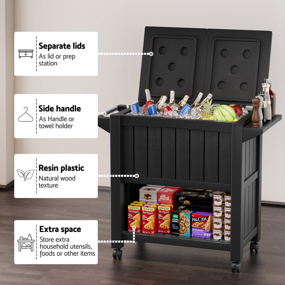 Outdoor Storage Boxes: Gardeon Outdoor Storage Cabinet Box 80L Ice Bucket Cooler Rolling Serving Cart Kitchen Trolley