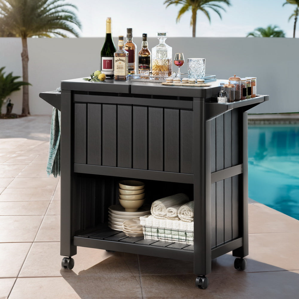 Outdoor Storage Boxes: Gardeon Outdoor Storage Cabinet Box 80L Ice Bucket Cooler Rolling Serving Cart Kitchen Trolley