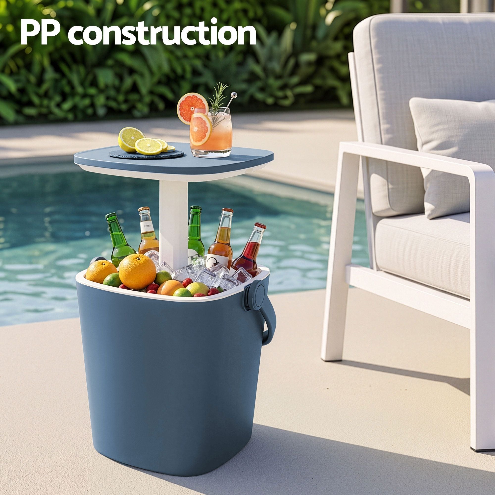 Gardeon 2-in-1 Outdoor Bar Table Portable Ice Bucket Cooler 15L Tong Blue