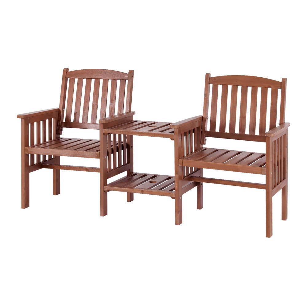 Outdoor Benches: Gardeon Outdoor Garden Bench Loveseat Wooden Table Chairs Patio Furniture Brown