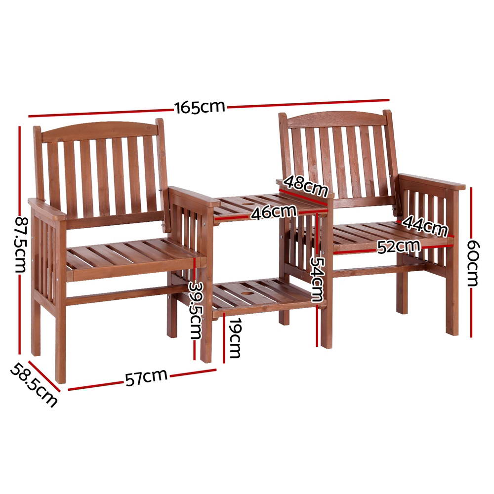 Outdoor Benches: Gardeon Outdoor Garden Bench Loveseat Wooden Table Chairs Patio Furniture Brown