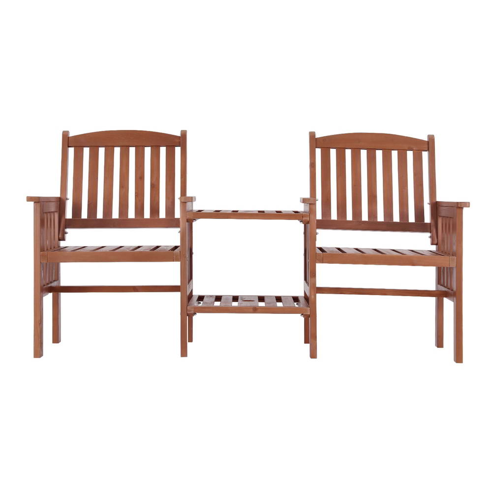 Outdoor Benches: Gardeon Outdoor Garden Bench Loveseat Wooden Table Chairs Patio Furniture Brown