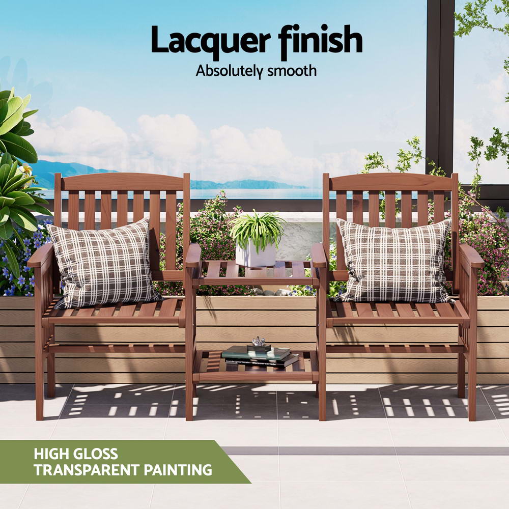 Outdoor Benches: Gardeon Outdoor Garden Bench Loveseat Wooden Table Chairs Patio Furniture Brown