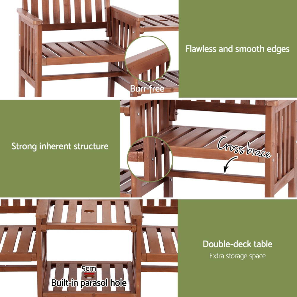 Outdoor Benches: Gardeon Outdoor Garden Bench Loveseat Wooden Table Chairs Patio Furniture Brown