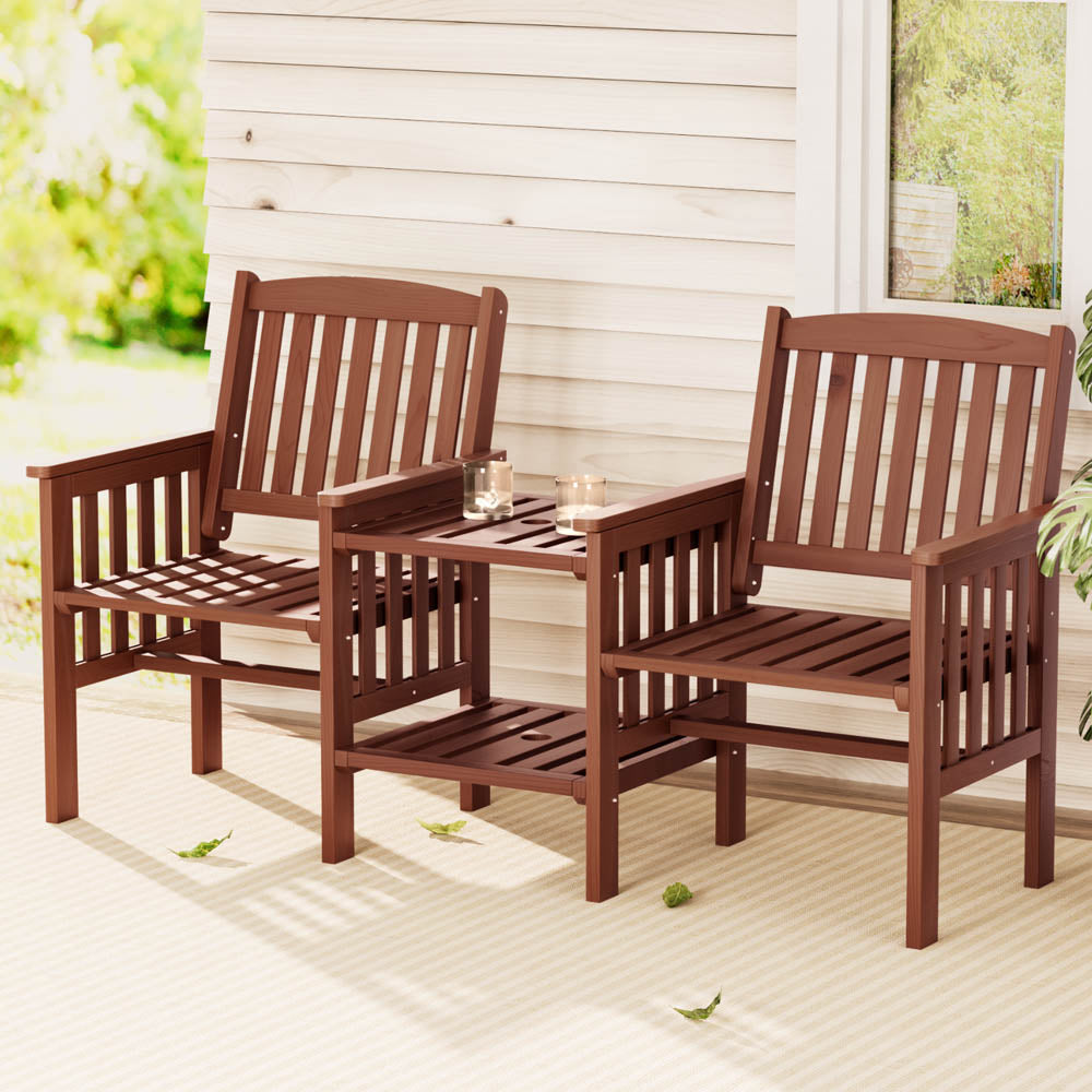 Outdoor Benches: Gardeon Outdoor Garden Bench Loveseat Wooden Table Chairs Patio Furniture Brown