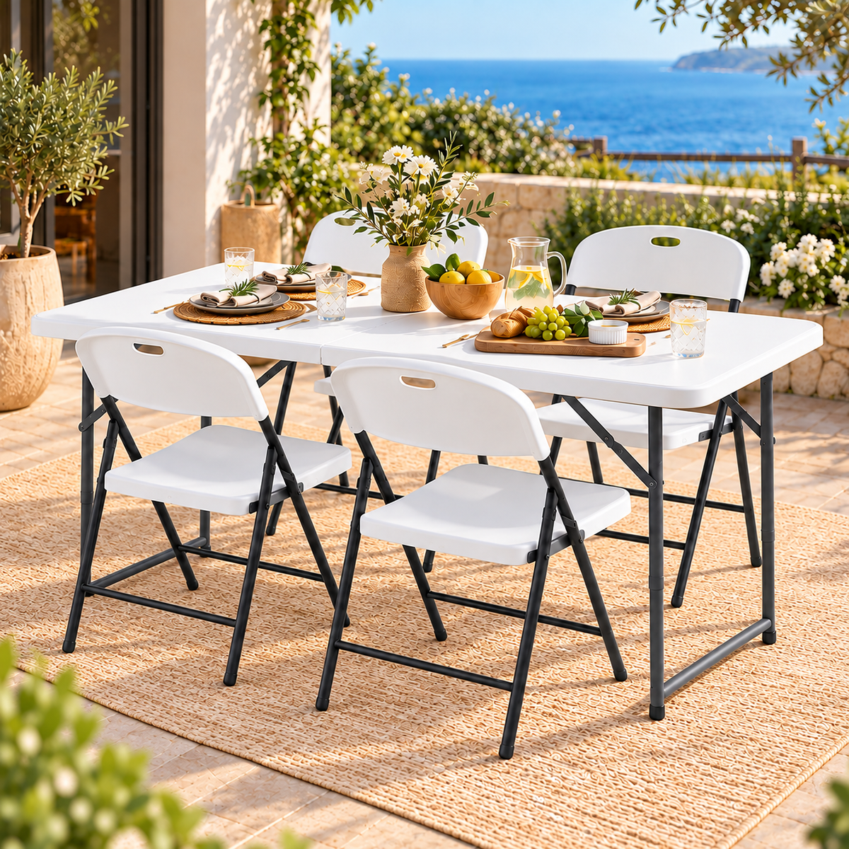 Gardeon 5PCS Outdoor Dining Set 120CM Folding Table and Chairs Patio Furniture White