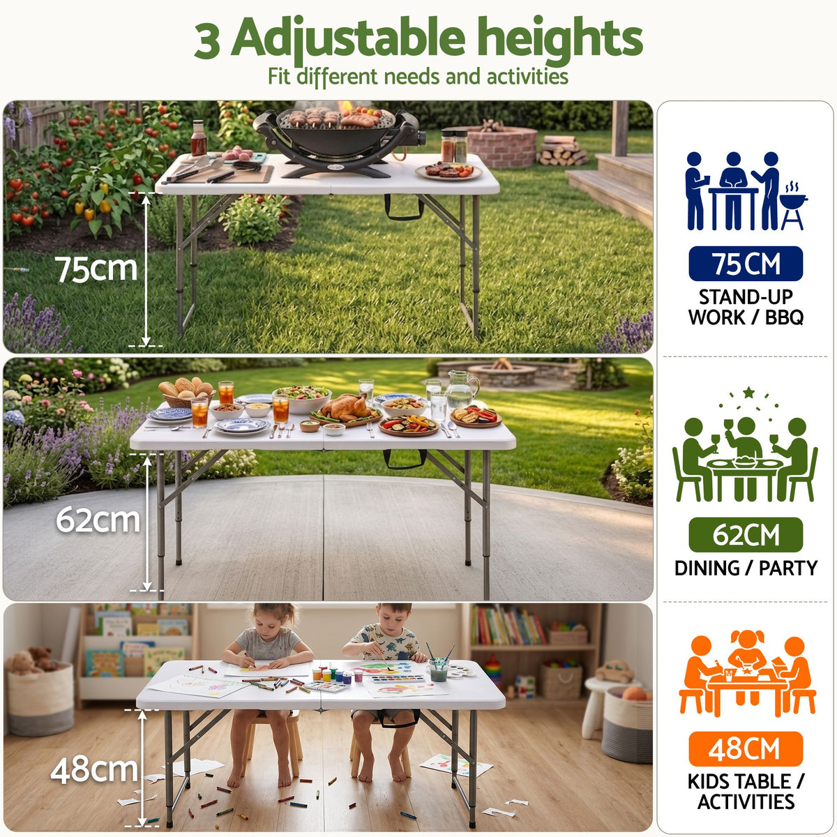 Gardeon 5PCS Outdoor Dining Set 120CM Folding Table and Chairs Patio Furniture White