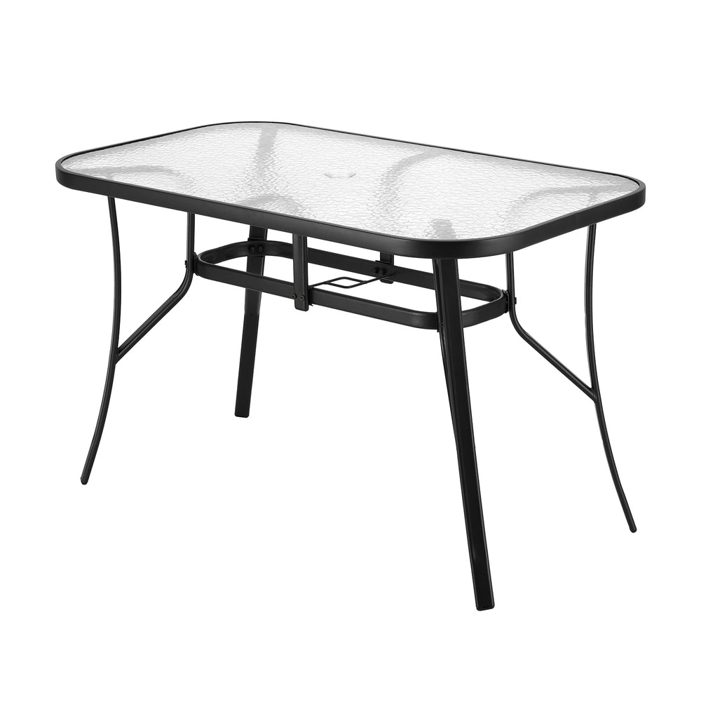Outdoor Tables: Gardeon 120CM Outdoor Dining Table Steel Parasol Hole Desk Patio Furniture Black
