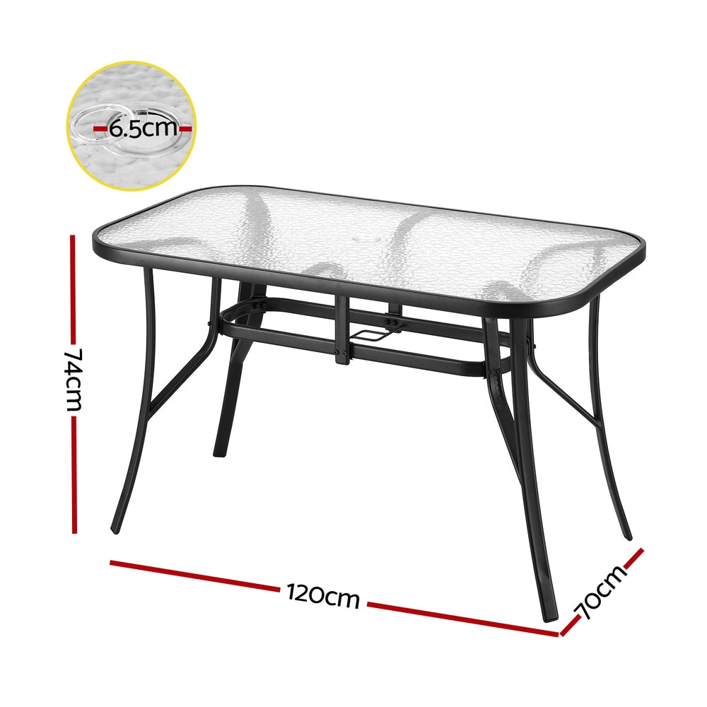 Outdoor Tables: Gardeon 120CM Outdoor Dining Table Steel Parasol Hole Desk Patio Furniture Black