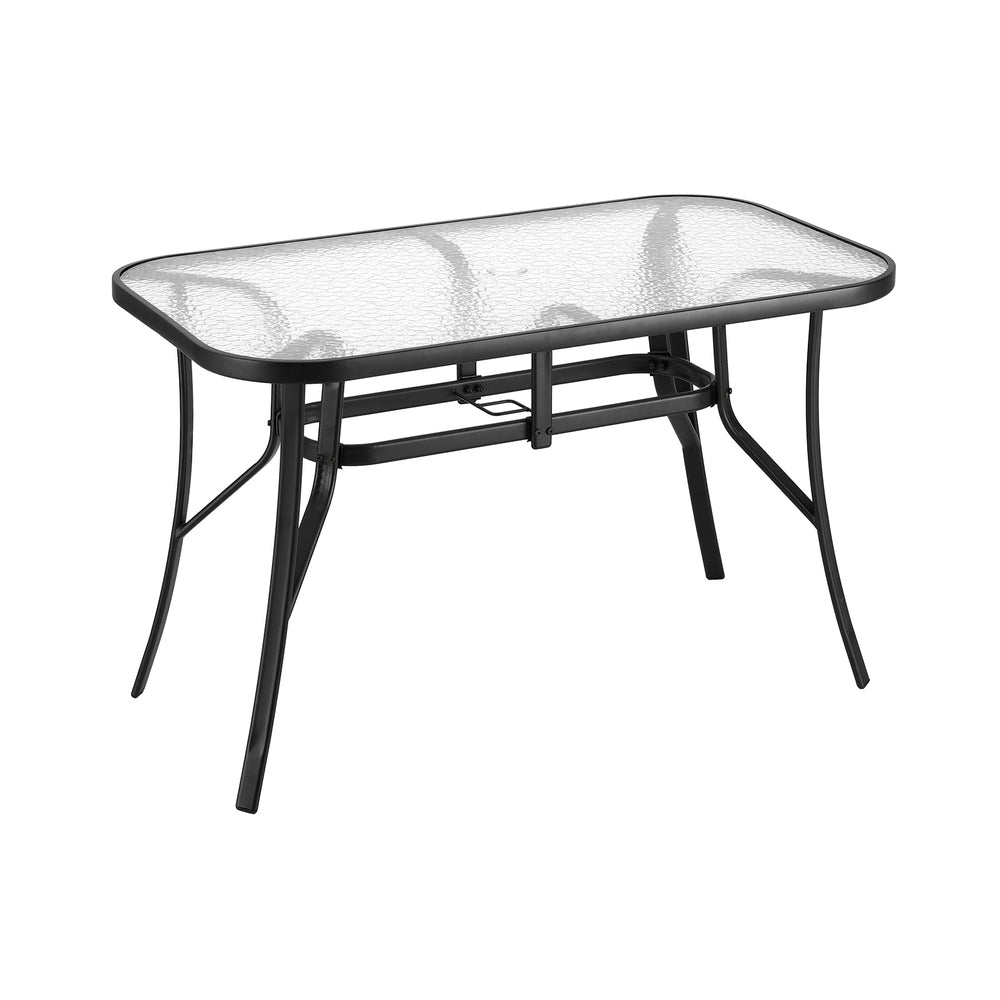 Outdoor Tables: Gardeon 120CM Outdoor Dining Table Steel Parasol Hole Desk Patio Furniture Black