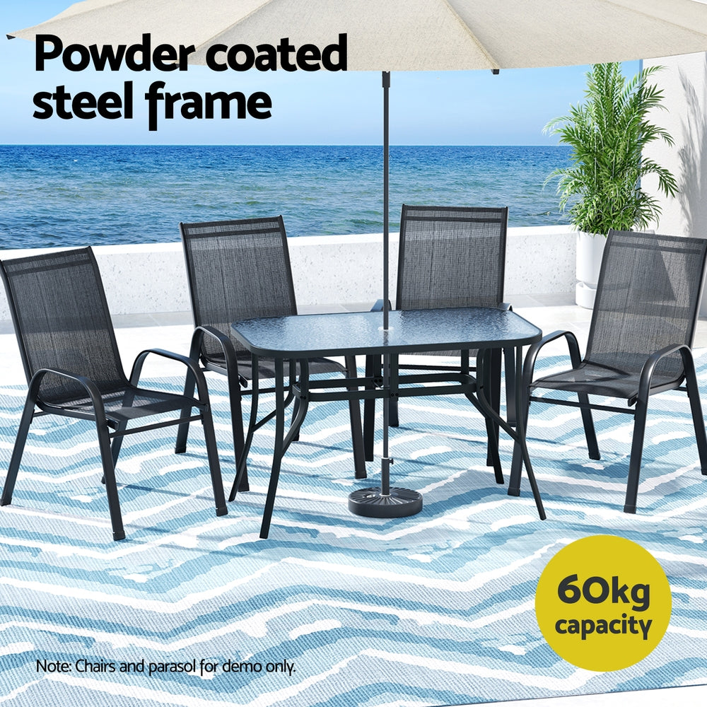 Outdoor Tables: Gardeon 120CM Outdoor Dining Table Steel Parasol Hole Desk Patio Furniture Black