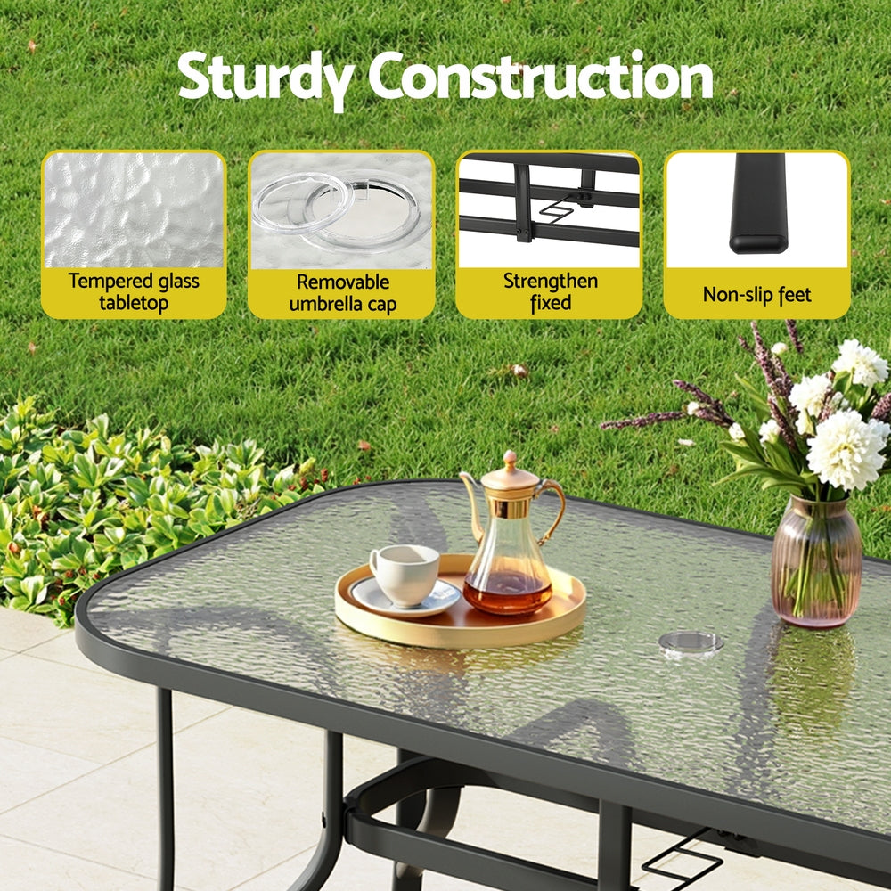 Outdoor Tables: Gardeon 120CM Outdoor Dining Table Steel Parasol Hole Desk Patio Furniture Black