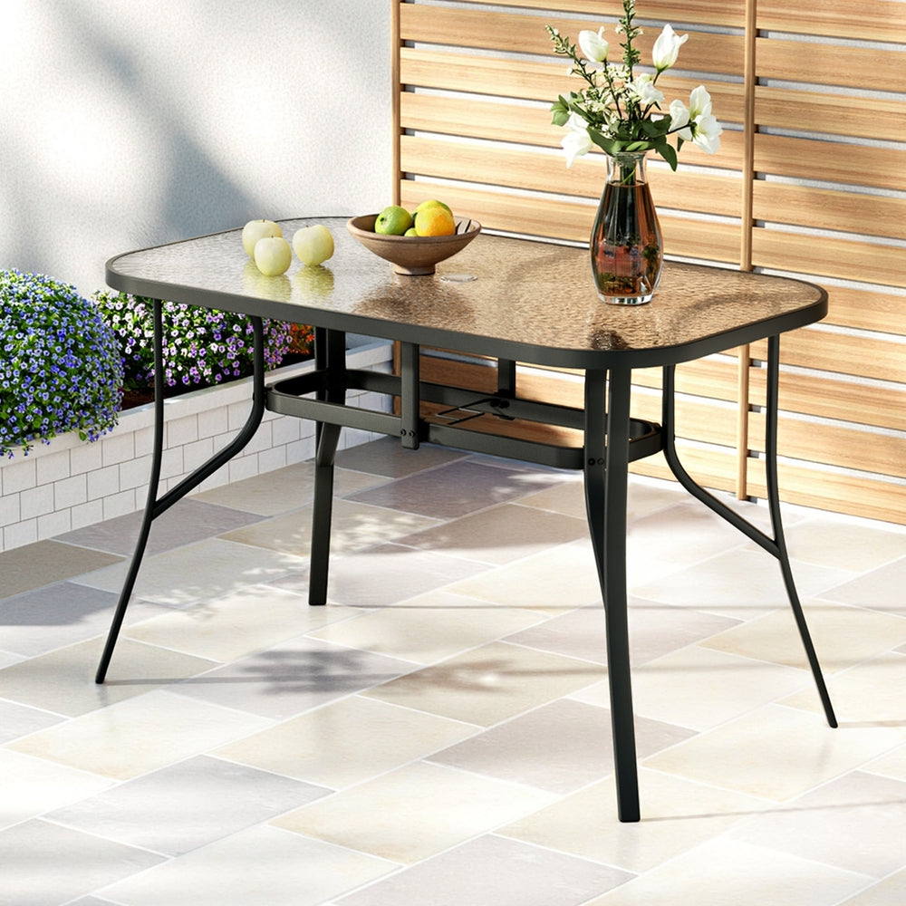 Outdoor Tables: Gardeon 120CM Outdoor Dining Table Steel Parasol Hole Desk Patio Furniture Black