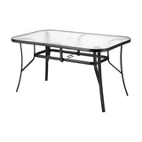 Outdoor Tables: Gardeon 140CM Outdoor Dining Table Steel Frame Tempered Glass Parasol Hole Black